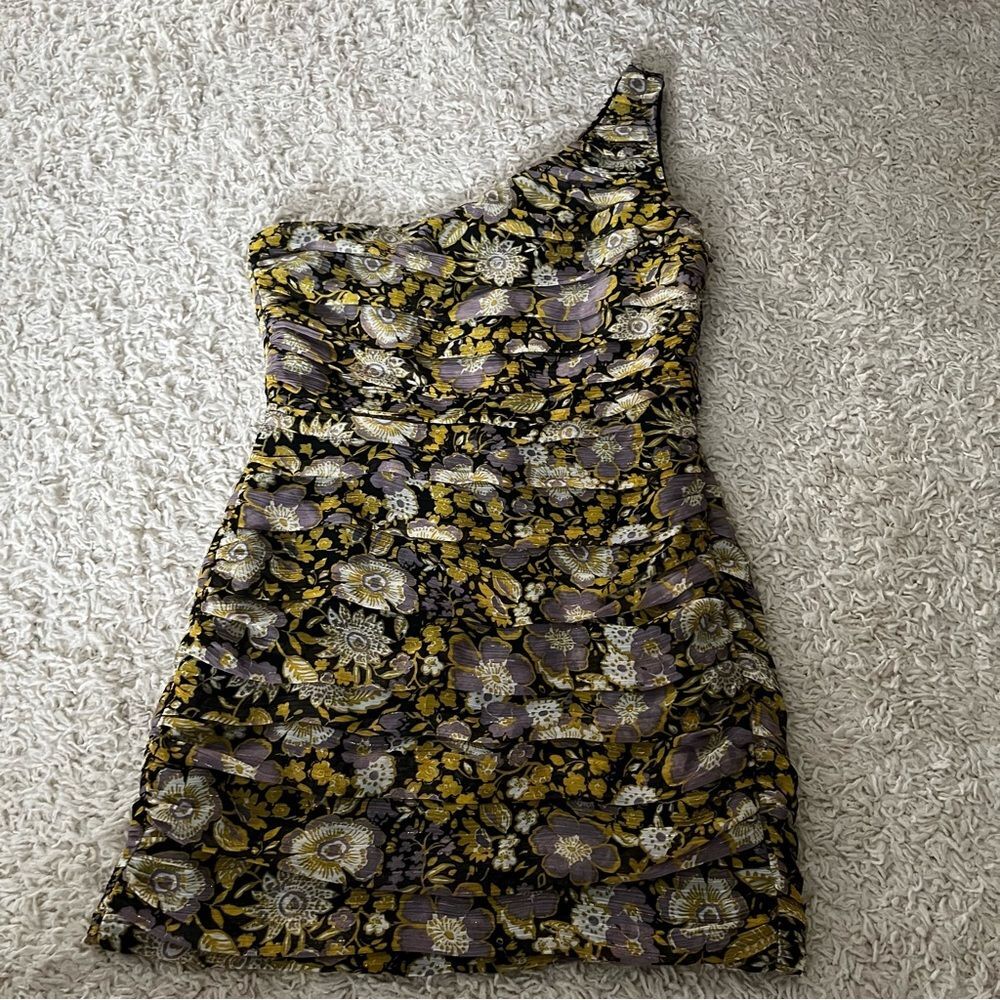 ZARA BEAUTIFUL LAVENDER MARIGOLD GOLD SHIMMER ONE SHOULDER MINI DRESS SZ M